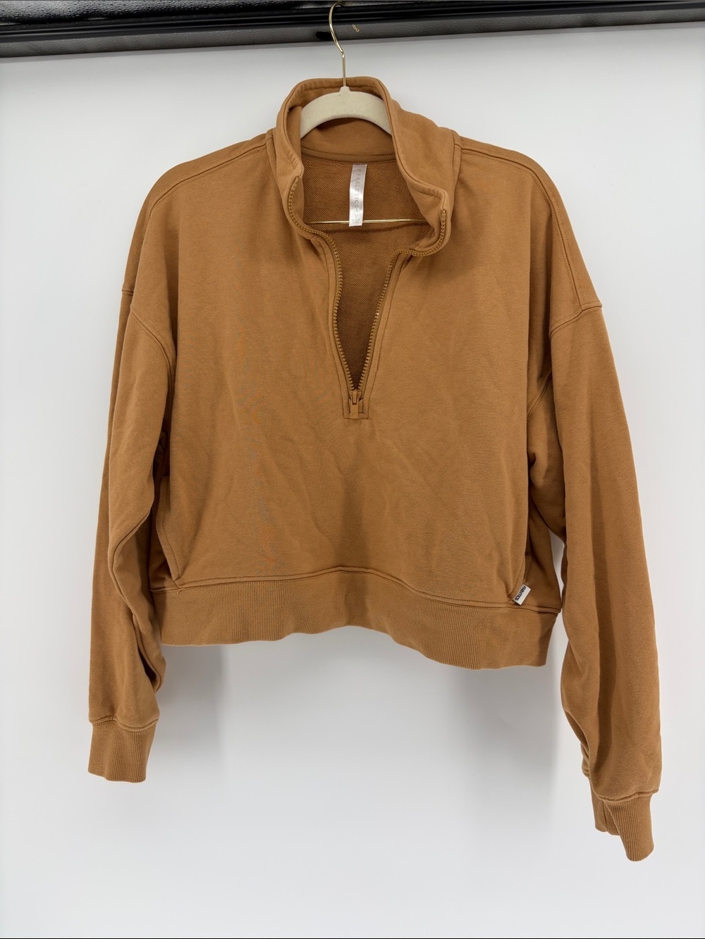Fabletics Cropped Quarter-Zip Pullover - Mustard Brown - M
